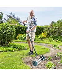 Slickblue 18 Inch Rolling Lawn Aerator with Anti-slip Handle and Tine Spikes