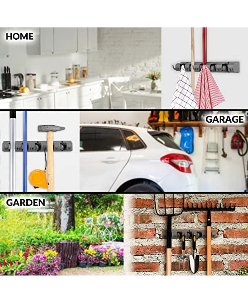 Wall Mount Mop Holder and Broom Hanger (5 Slots)