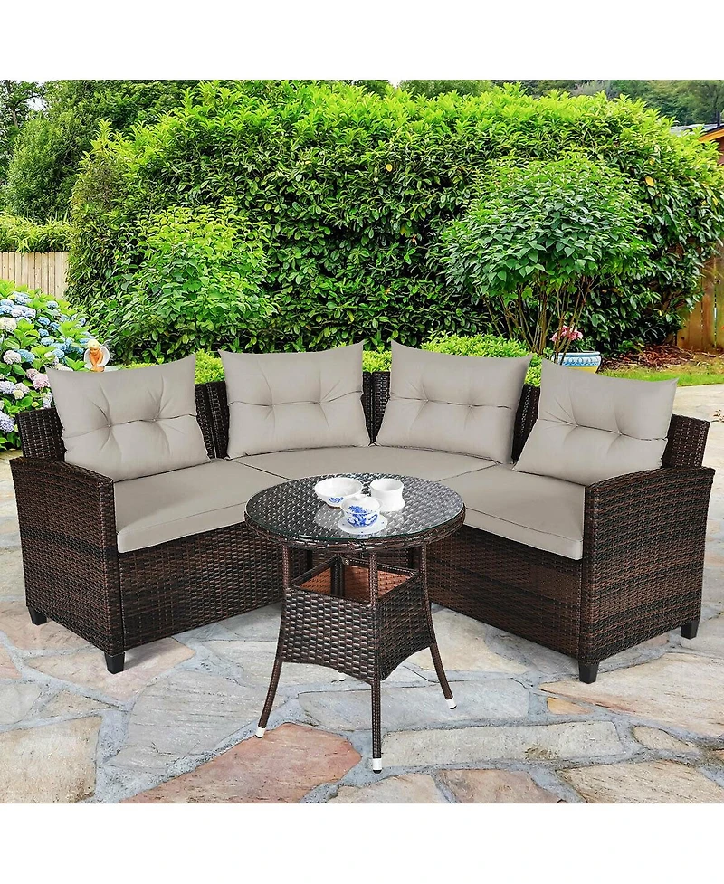 Slickblue 4 Pieces Outdoor Cushioned Rattan Furniture Set