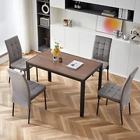 Streamdale Furniture Grey Velvet High Back Nordic Dining Chair Modern Fabric Chair with Black Legs, Set Of 4