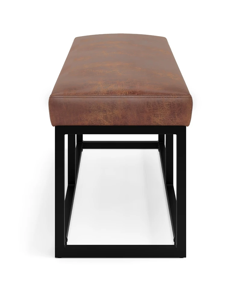 Simpli Home Reynolds Ottoman Bench in Distressed Saddle Brown Pu Leather