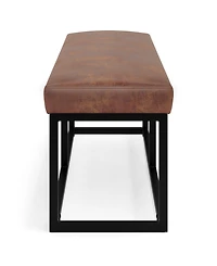 Simpli Home Reynolds Ottoman Bench in Distressed Saddle Brown Pu Leather