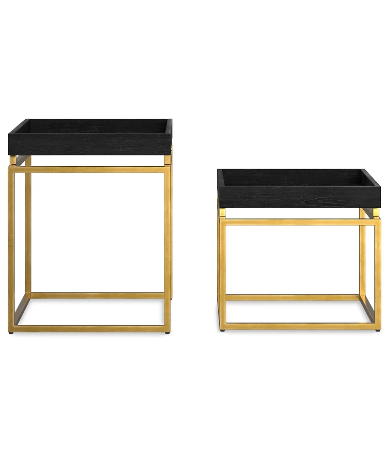 Simpli Home Macy Solid Mango Wood 2 Pc Nesting Table in Black, Gold