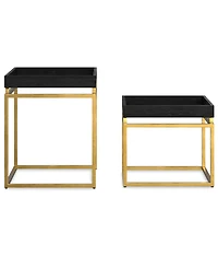 Simpli Home Macy Solid Mango Wood 2 Pc Nesting Table in Black, Gold