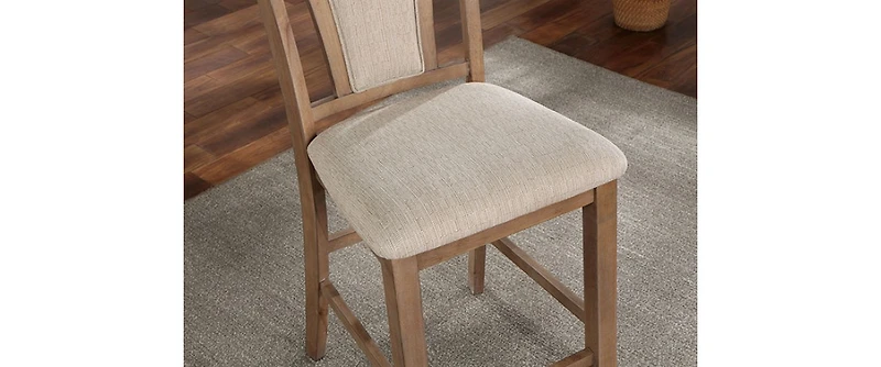 2 Counter Height Chairs in Natural Tone & Beige Wood