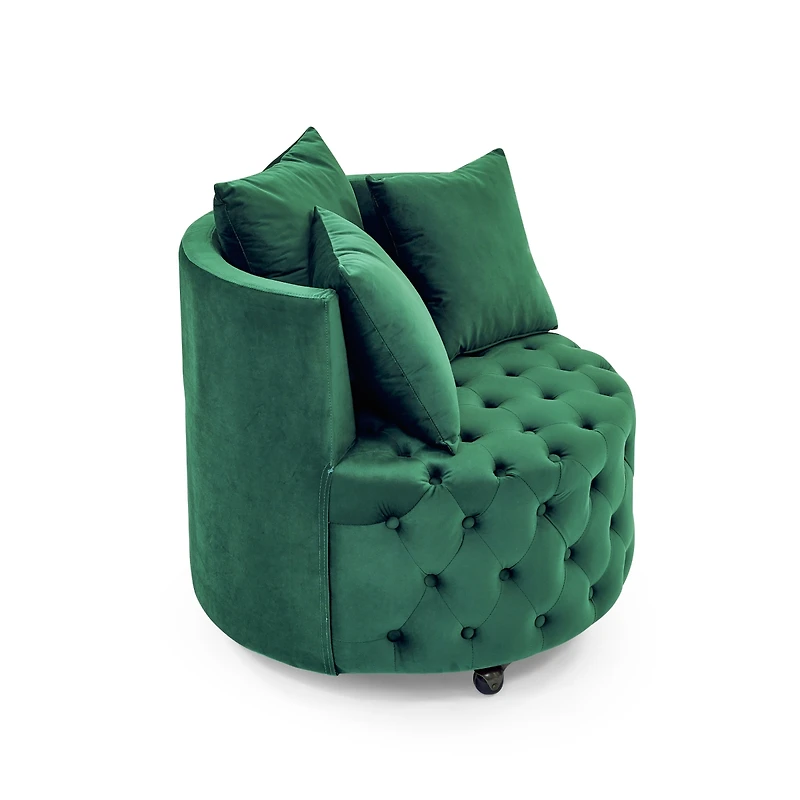Streamdale Green velvet swivel chair with 3 pillows & wheels