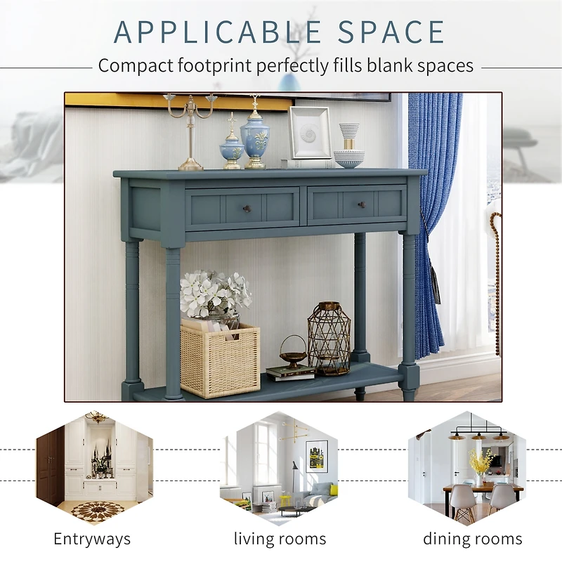 Daisy Series Console Table Traditional Design With Two Drawers And Bottom Shelf