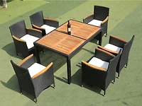 Streamdale 7-Piece Wicker Dining Set with Acacia Top