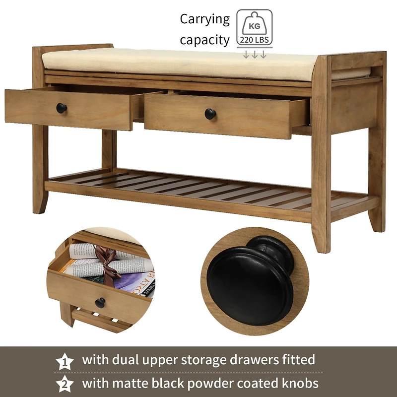 Streamdale Multipurpose Entryway Bench with Cushioned Seat and Drawers
