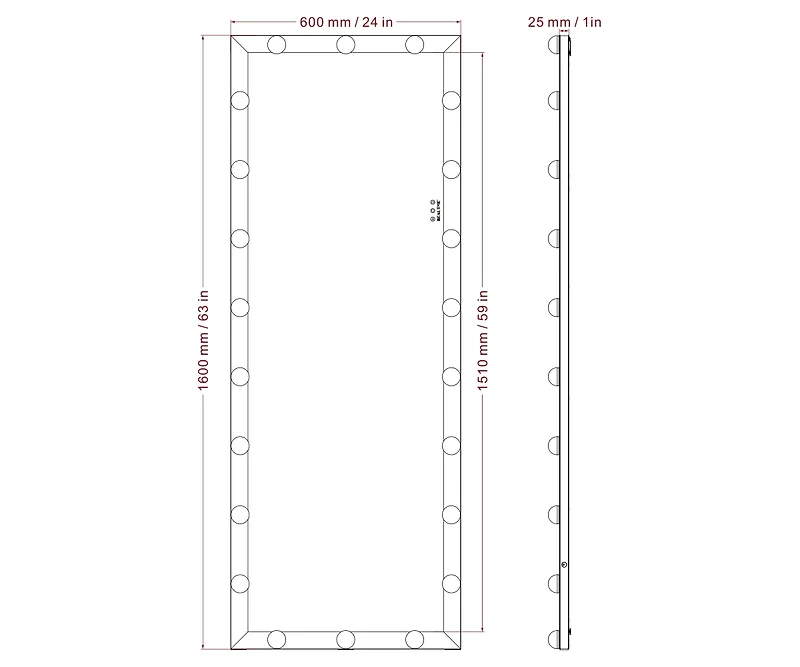 Streamdale Furniture Modern Wall Standing Bedroom Hotel Full Length Mirror With Led Bulbs Touch Control Whole Body