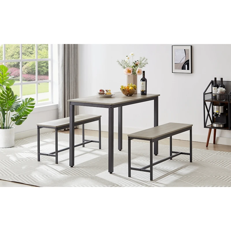 Streamdale Furniture Industrial Style Dining Set with Benches, Counter, and Chairs