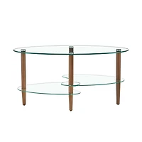 Streamdale Modern Oval Glass Coffee Table with Oak Wood Legs
