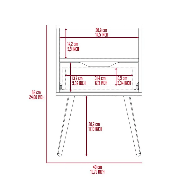 Streamdale Furniture Otom Nightstand, Superior Top, One Open Shelf, One Drawer, Four Legs - Dark Walnut