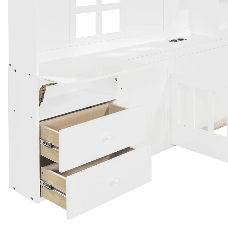Twin House Bed: Window, Drawers, Shelves, Usb