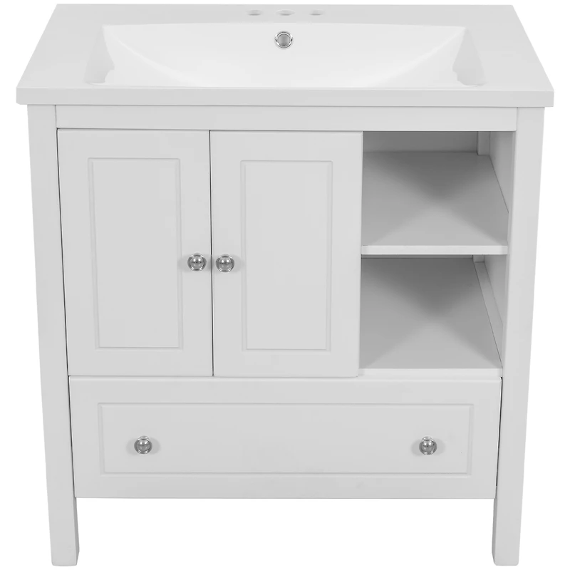 30" Bathroom Vanity Set with Solid Wood Frame & Ceramic Sink