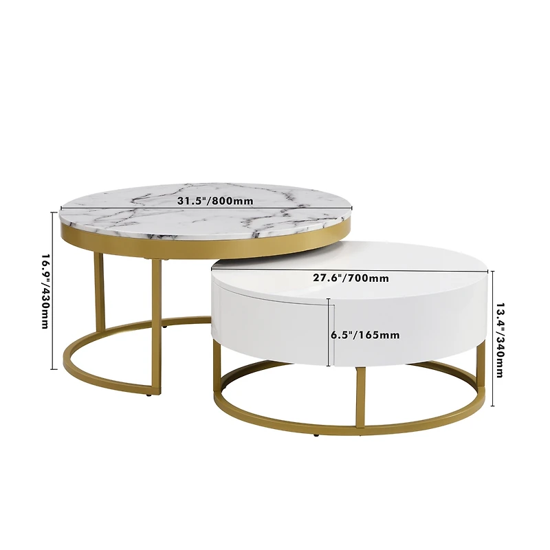 Streamdale Modern Round Nesting Coffee Table With Drawers