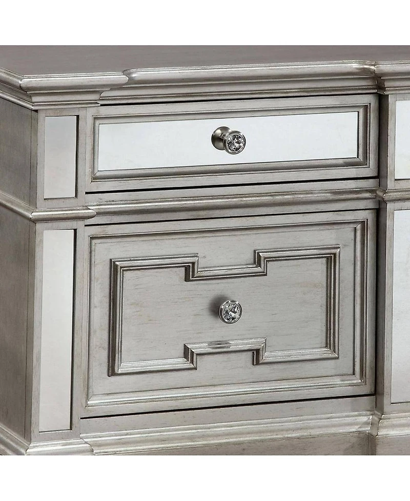 Simplie Fun Glam Silver Nightstand with Mirror Accents and Crystal-like Drawer Pulls