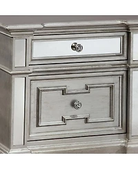 Simplie Fun Glam Silver Nightstand with Mirror Accents and Crystal-like Drawer Pulls