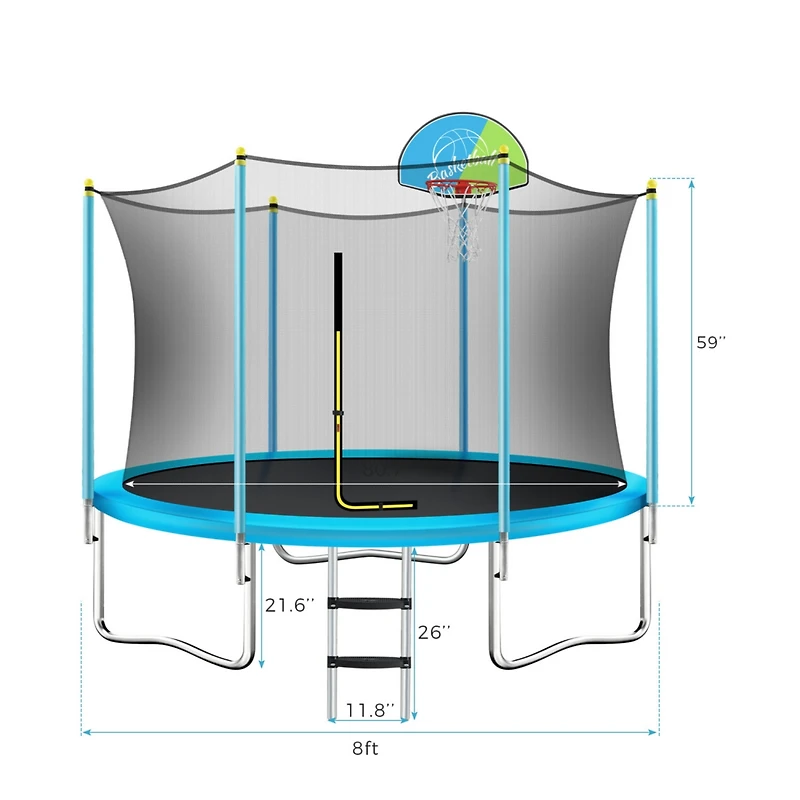 Streamdale Kids' 8FT Trampoline with Safety Enclosure & Basketball Hoop