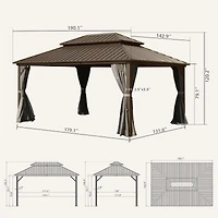 12' X 16' Hardtop Gazebo, Aluminum Metal Gazebo Withnized Steel Double Roof Canopy