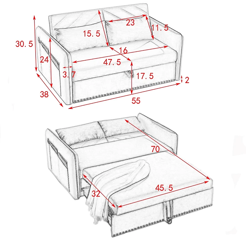 Streamdale 3-in-1 Pull-Out Sofa Sleeper with Pillows