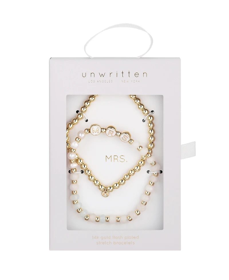 Unwritten White Quartz and Freshwater Pearl Mrs Stone and Beaded Stretch Bracelet Set