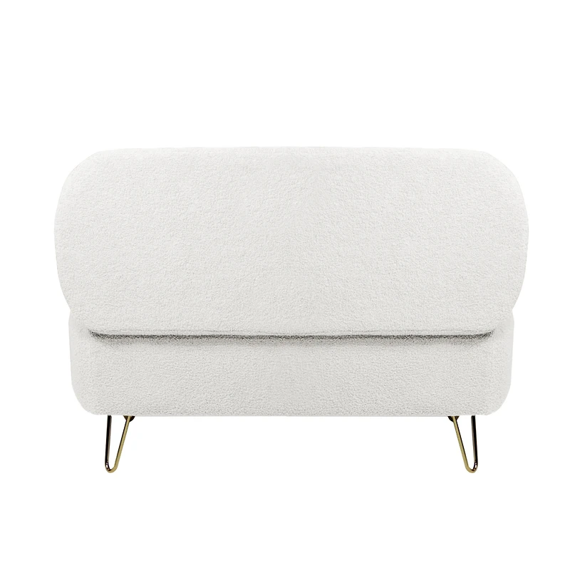 Streamdale Furniture Ivory Storage Ottoman Bench For End Of Bed Gold Legs, Modern Ivory Faux Fur Entry