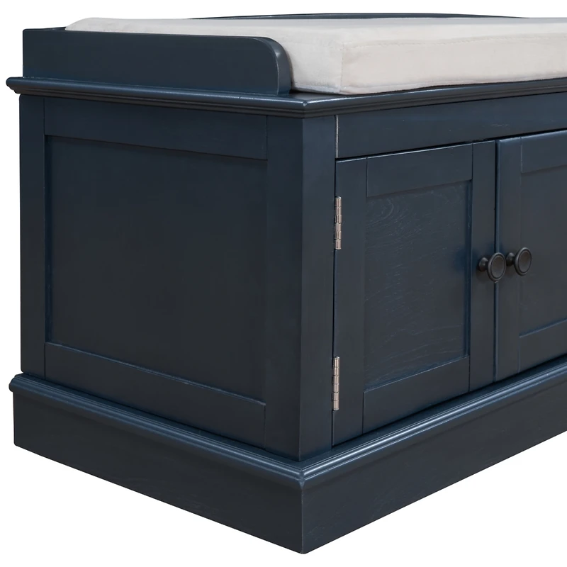Storage Bench With 4 Doors And Adjustable Shelves, Shoe Bench With Removable Cushion