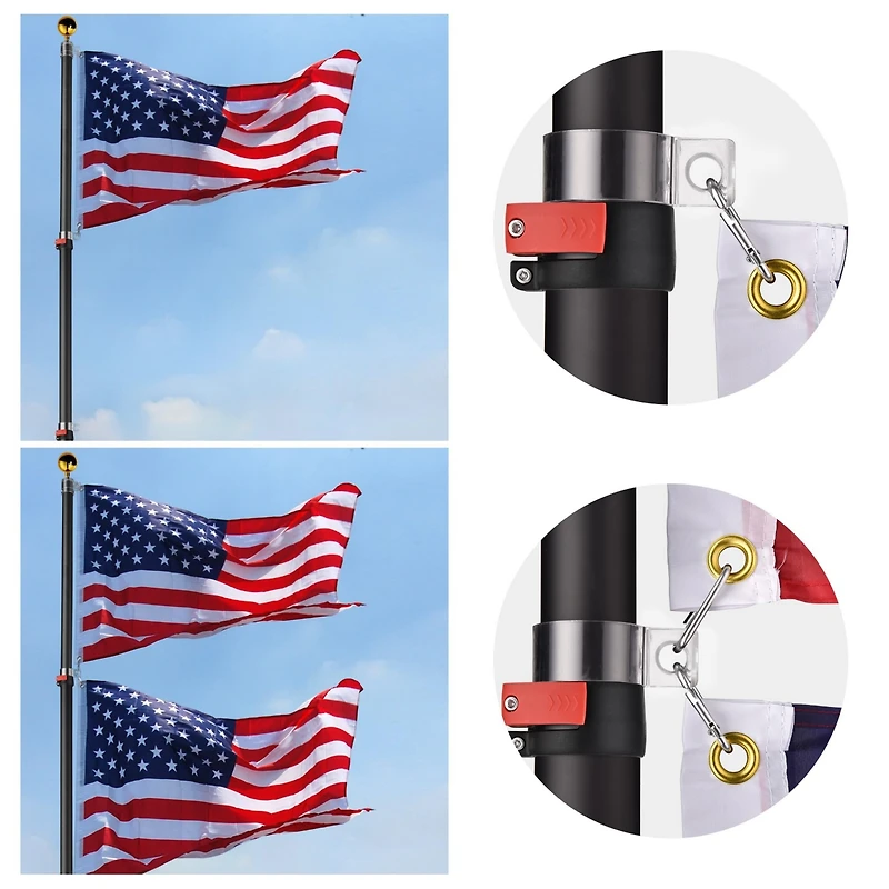30 Ft Telescopic Aluminum Flag Pole Kit with 136 Led Solar Light Us Flag Garden