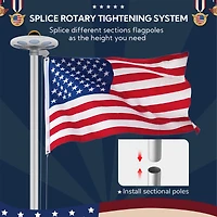 Yescom Bravery 20 Ft Sectional Aluminum Flag Pole Kit with 136 Led Solar Light Us Flag Garden