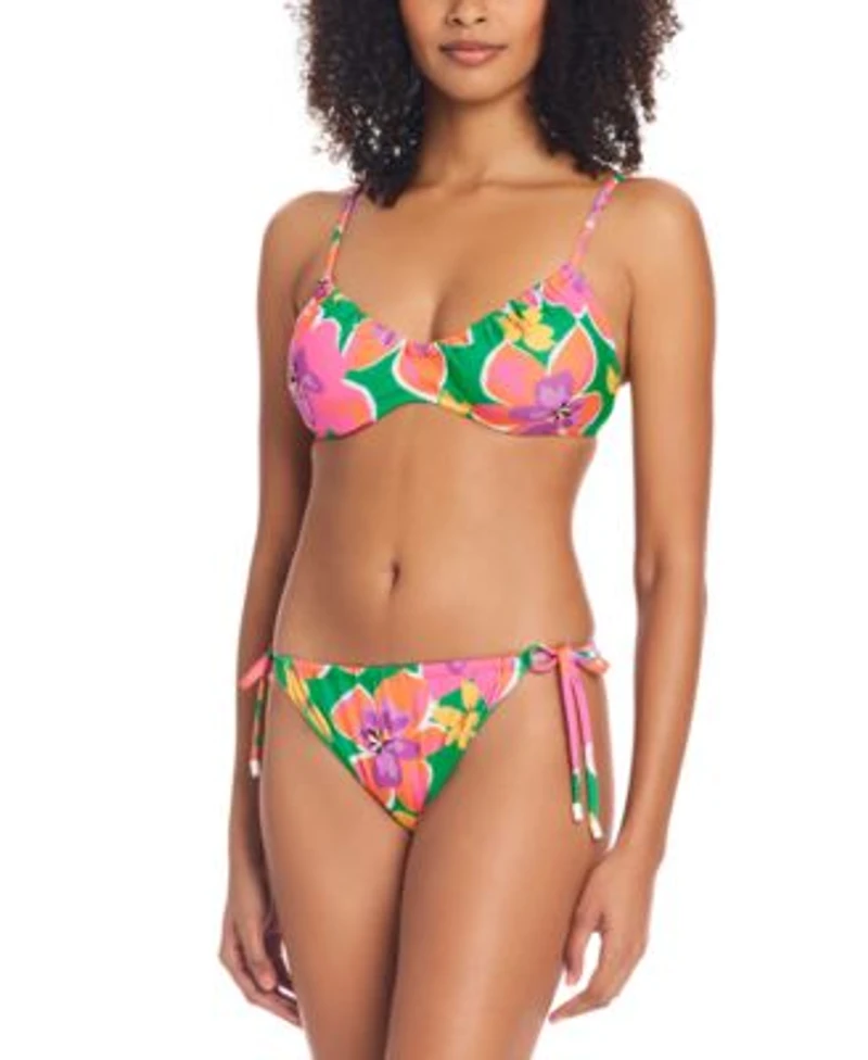 Sanctuary Womens Floral Print Scoop Neck Bikini Top Side Tie Hipster Bottoms