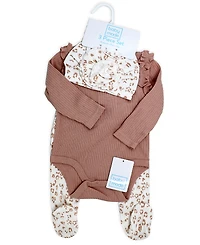 Baby Mode Baby Girls Take Me Home 3 Piece Layette Set, Mauve Leopard