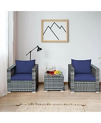 Slickblue 3 Pcs Patio Rattan Furniture Bistro Sofa Set with Cushioned