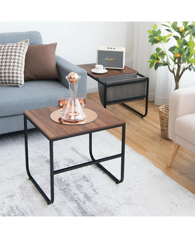 Set of 2 Nesting Coffee Tables with Side Pocket for Living Room Bedroom-Rustic Brown