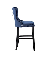 Tufted Upholstered Velvet Bar Stool with Metal Footrest