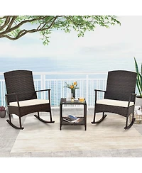 Slickblue 3 Piece Patio Rocking Set Wicker Chairs with 2-Tier Coffee Table