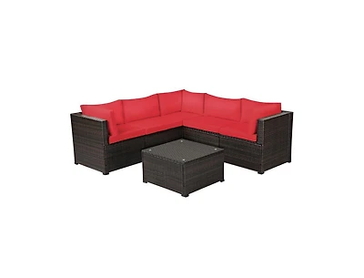 Slickblue 6 Pieces Rattan Patio Sectional Sofa Set with Cushions for 4-5 Person