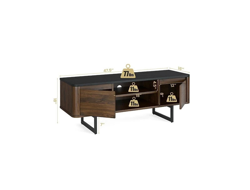 Slickblue Wooden Tv Stand with 2-Door Storage Cabinets for for TVs up to 55 Inch