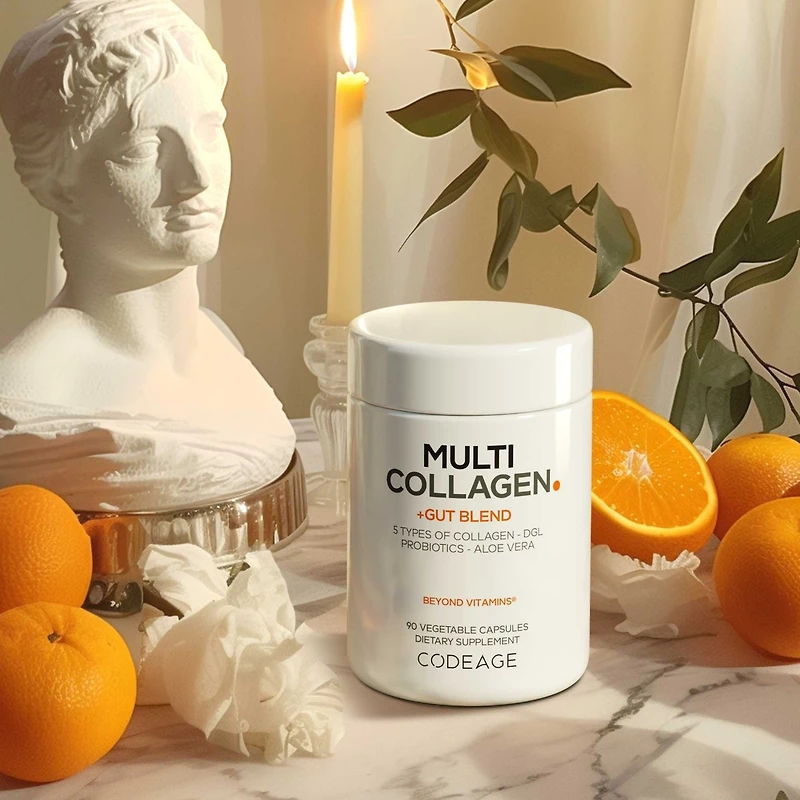 Codeage Multi Collagen + Gut Blend Supplement - Digestive Probiotics, Dgl Licorice, Aloe Vera, Organic Peppermint Leaf, Slippery Elm