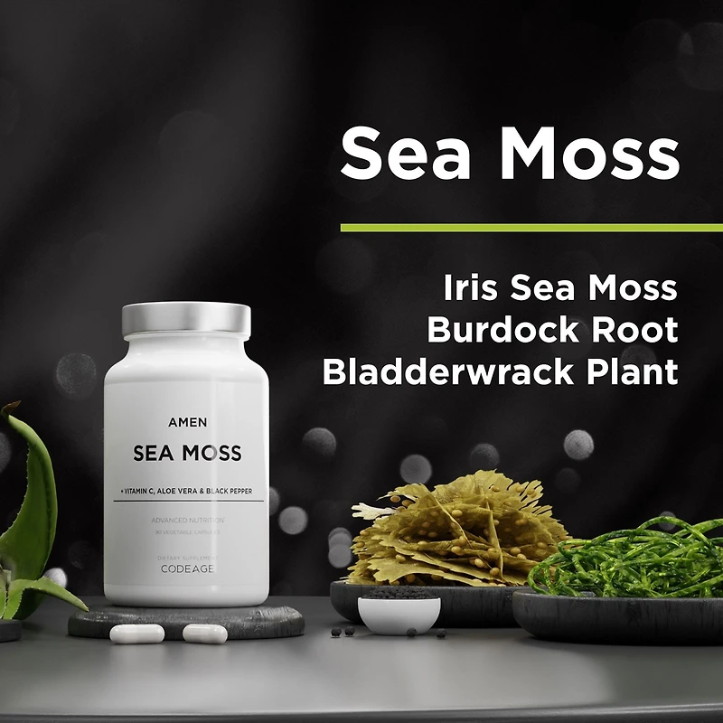 Amen Sea Moss Supplement - 1000mg Organic Irish Sea Moss, Bladderwrack, Burdock - Vitamin C, Aloe Vera, Black Pepper
