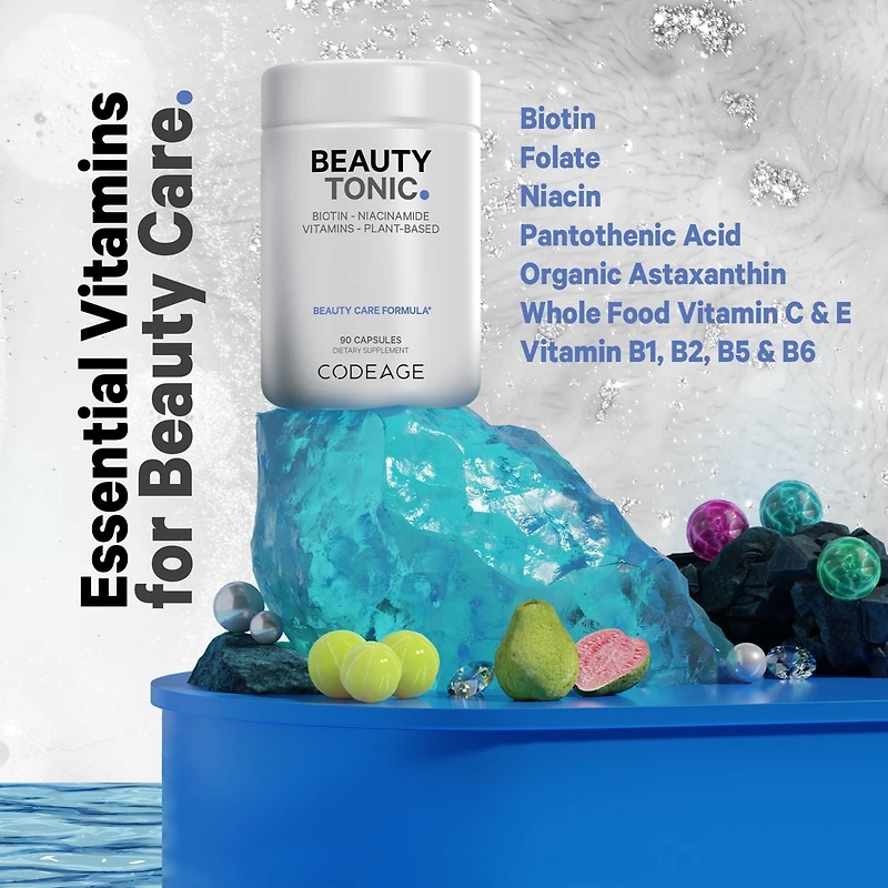 Codeage Biotin Supplement with Vitamin C, Vitamin E, Vitamin B6, Niacin, Folate, Organic Food Blend, Phytoceramides, Astaxanthin, Selenium