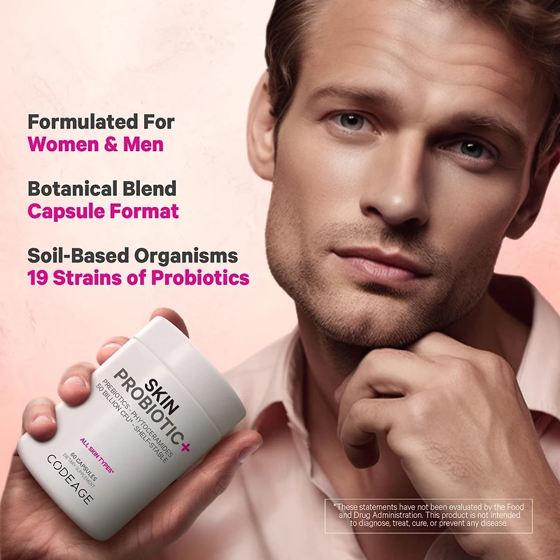 Codeage Skin Probiotics + Prebiotics - Skin Care Routine Supplement - 50 Billion Cfu - Ayurvedic Botanical Herbs - Face Probiotics