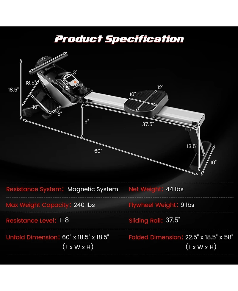 Black Adjustable Oxygen Resistance of Folding Magnetic Rowing