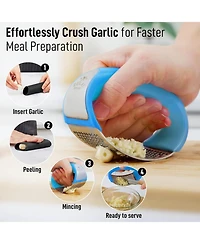 Stainless Steel Garlic Press Rocker Set - Premium Garlic Mincer Garlic Crusher with Peeler and Scraper