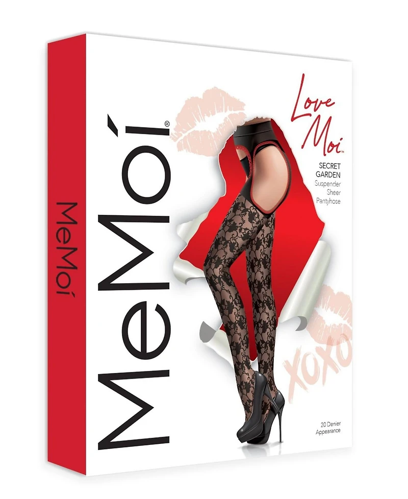 MeMoi Women's Secret Garden Suspender 30 Denier Sheer Pantyhose