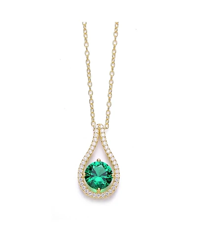 Sterling Silver 14K Gold Plated with Colored Cubic Zirconia Pendant Necklace