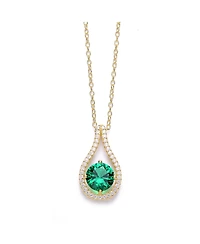 Sterling Silver 14K Gold Plated with Colored Cubic Zirconia Pendant Necklace