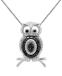 Black Diamond Owl 18" Pendant Necklace (1/6 ct. t.w.) in Sterling Silver