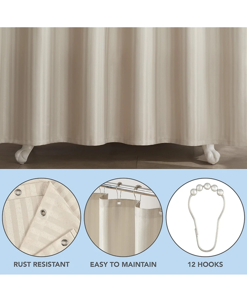 Host & Home Damask Shower Curtain Set with 12 Metal Rolling Rings, Weighted Hem, Rust-Proof Grommets, Fine 100% Polyester Yarn, 72x72, Three Proof Tre