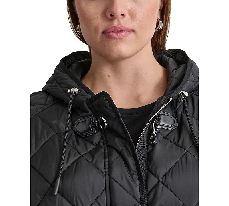 Dkny Plus Hooded Toggle-Front Quilted Coat